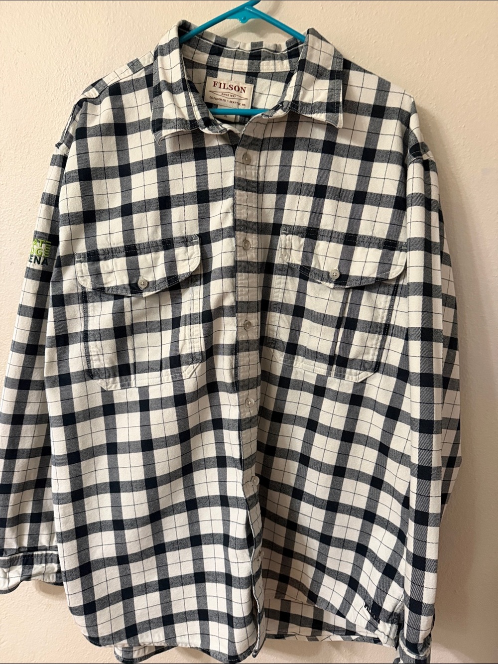 Filson Black & White Plaid Button-Down heavy cotton Shirt